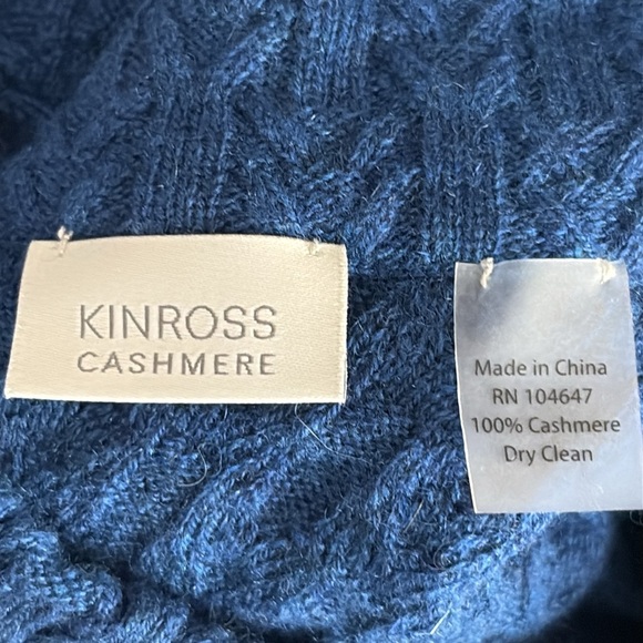 Kinross Cashmere Cable Knit Turtleneck Poncho in Sapphire Blue -See Measurements - Picture 5 of 5